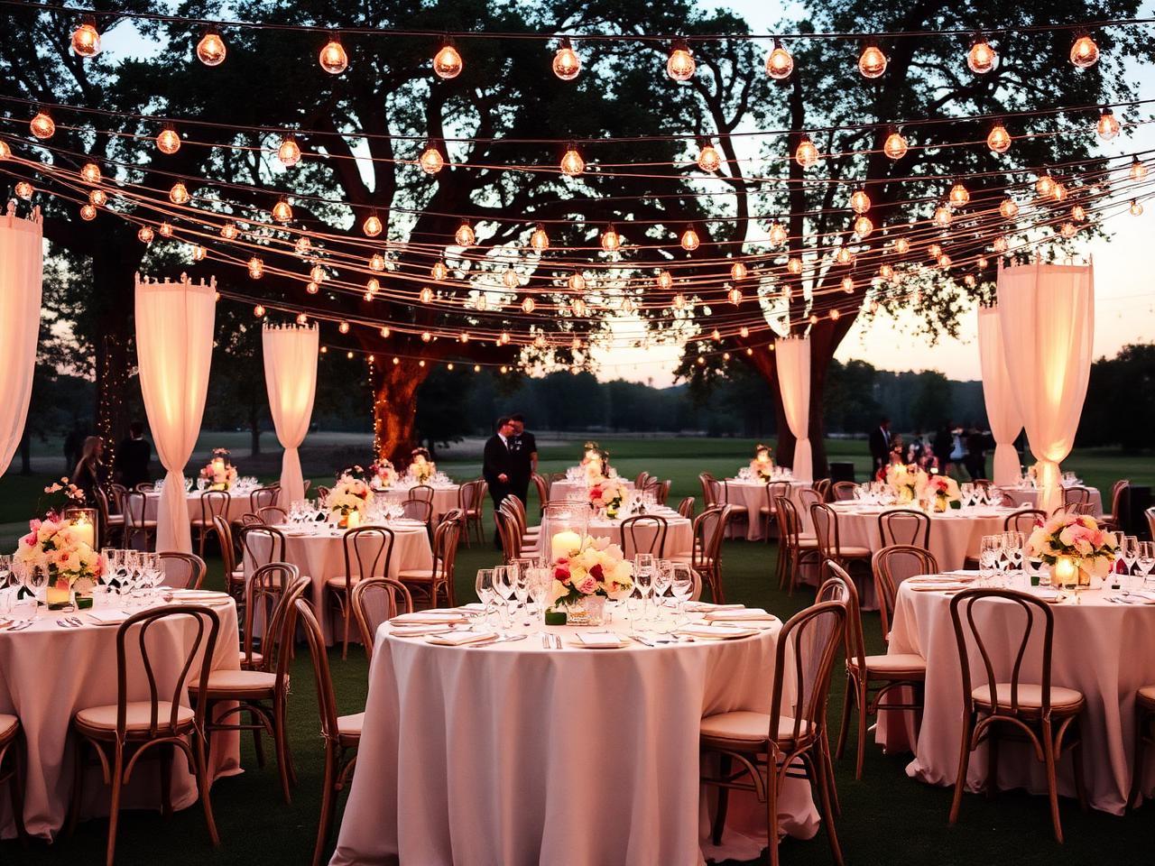 Elegante Hochzeitslocation mit Lichterketten